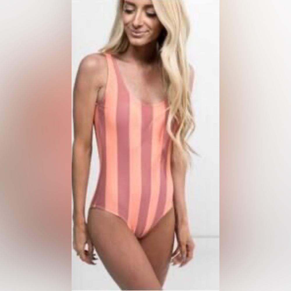 Stevie Hender Orange and Red Striped One Piece Swimsuit - Picture 4 of 5